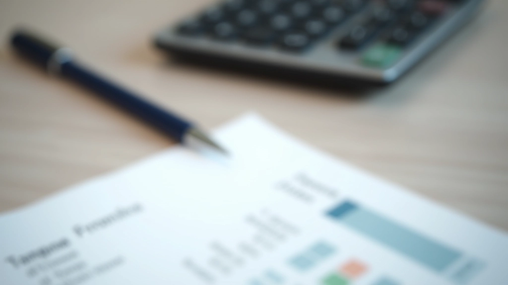Finanzielle Kalkulationen auf Papier mit Taschenrechner, Stift und Kaffeetasse, Schreibtisch von oben, natürliches Licht, klare Details