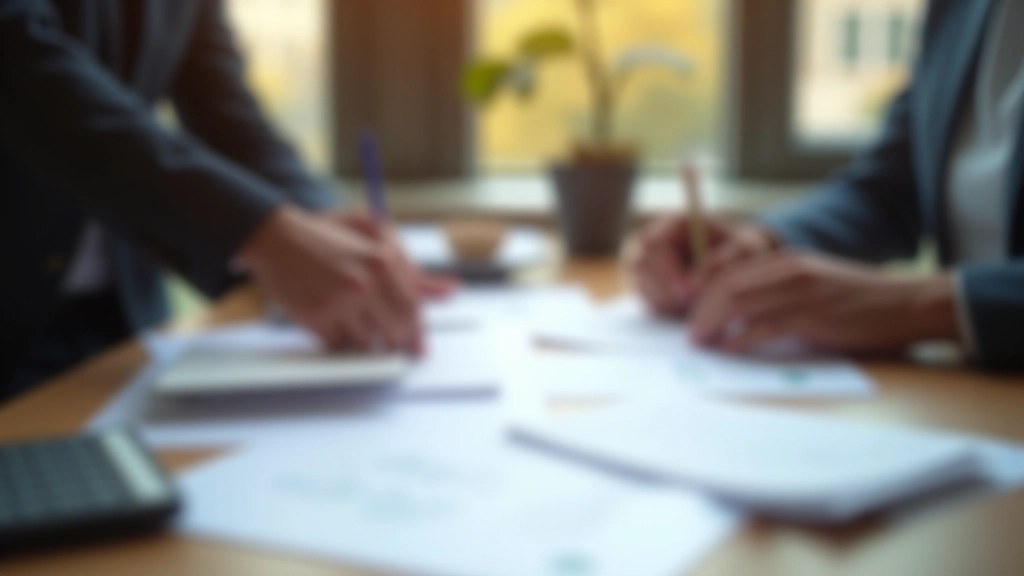 Finanzberater analysiert Fixkosten-Einsparungen an einem Schreibtisch mit Dokumenten und Taschenrechner