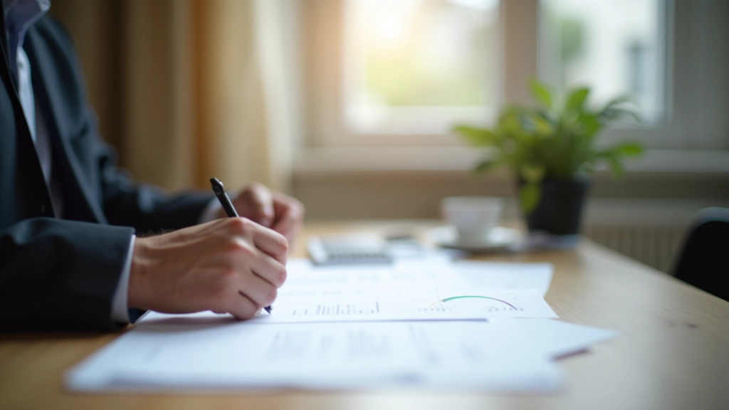 Finanzielle Planung und Kostenreduktion Strategien, Schreibtisch mit Dokumenten