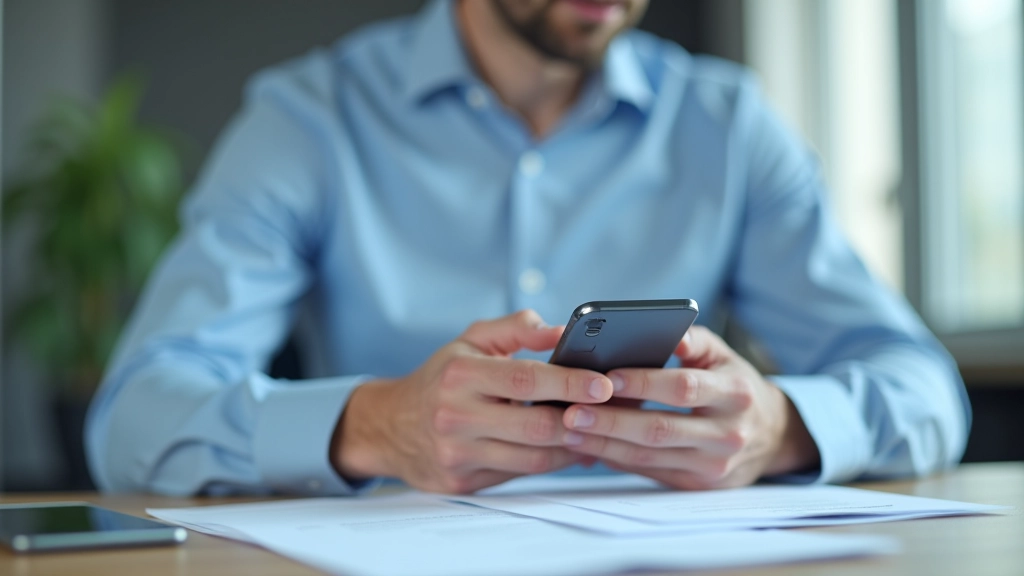 Person hält Smartphone mit Telefonvertrag und Rechnungen auf dem Bildschirm, überprüft die Kosten