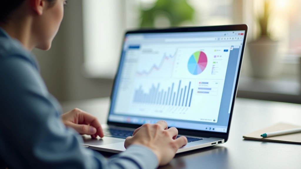 Moderne Finanztools und Apps auf einem Laptop-Bildschirm mit Datenvisualisierung