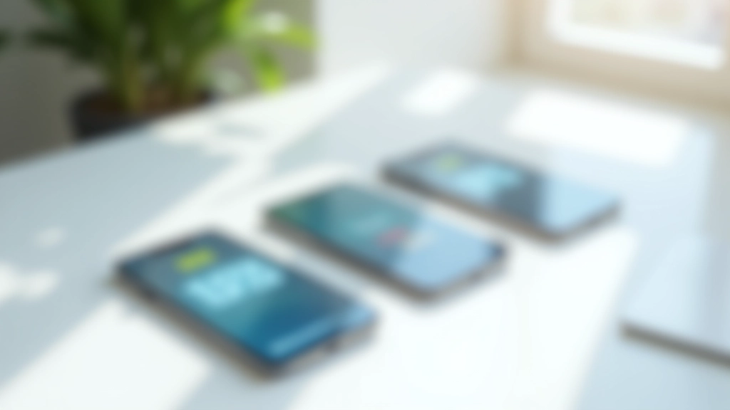 Verschiedene Smartphones nebeneinander mit unterschiedlichen Finanz-Apps auf den Bildschirmen